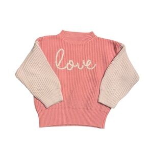 June + Grey Pink Love Sweater, Size 6-7, Soft Knit, Sweater, Valentines Day